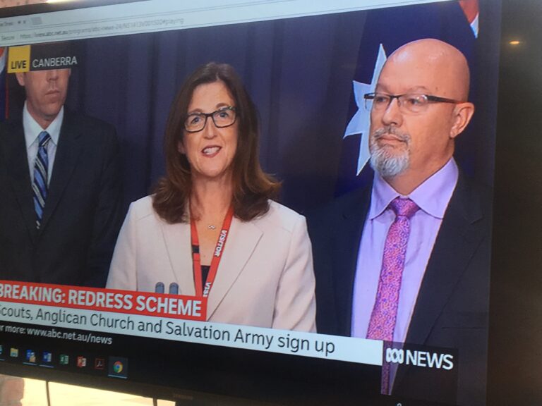 Melinda Crole And Chris Lewis With Dan Tehan Announcing The Y WA Intention To Join Redress Scheme