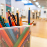 Colouring in pencils on table at Port Hedland Early Learning Centre