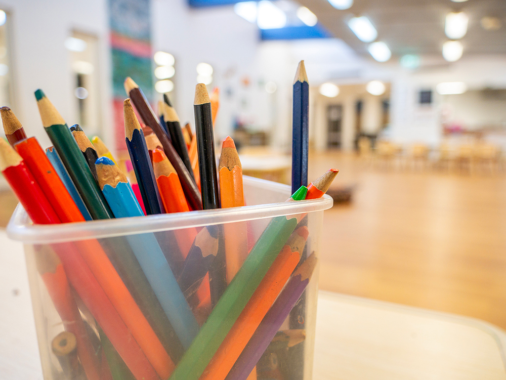 Colouring in pencils on table at Port Hedland Early Learning Centre