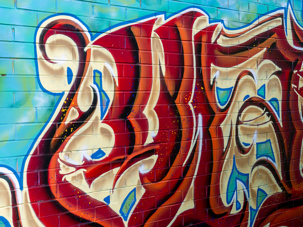 Close up of street art mural on wall at the Y HQ in Leederville