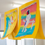 Close up image of artwork drawn by a child hanging on display in early learning centre