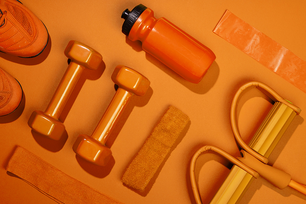 Top view of perfectly ordered fitness items