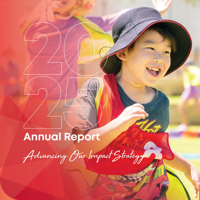 Cover of the Y WA 2025 Annual Report featuring a smiling child in a hat, with the tagline Advancing Our Impact Strategy.