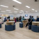 A large room at the Y School Mirrabooka Junior Campus filled with parents and teachers. There is a teacher at the front of the room presenting.