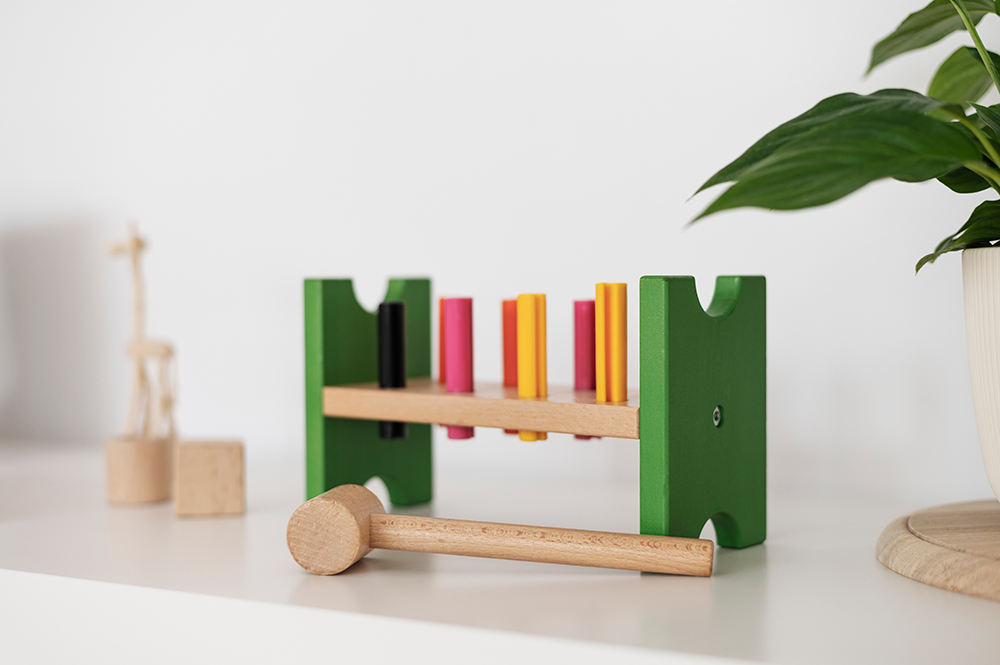 Colourful wooden toy plant arrangement